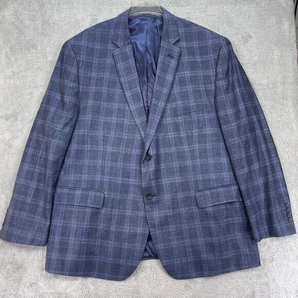 Pronto Uomo Platinum Blazer Jacket Mens 52R Blue Plaid Wool Single Breasted - Picture 1 of 16